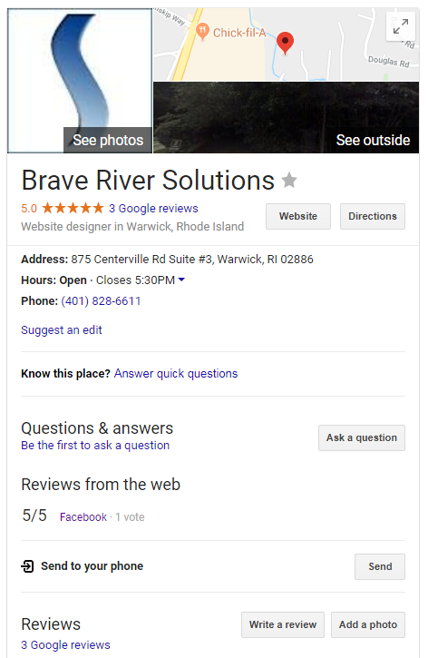 Google Local Listing for Brave River Solutions